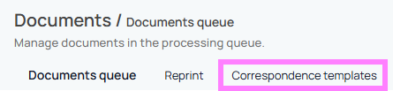 Correspondence templates menu