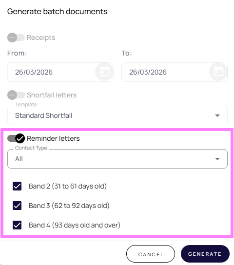 Generate reminder letters in batch