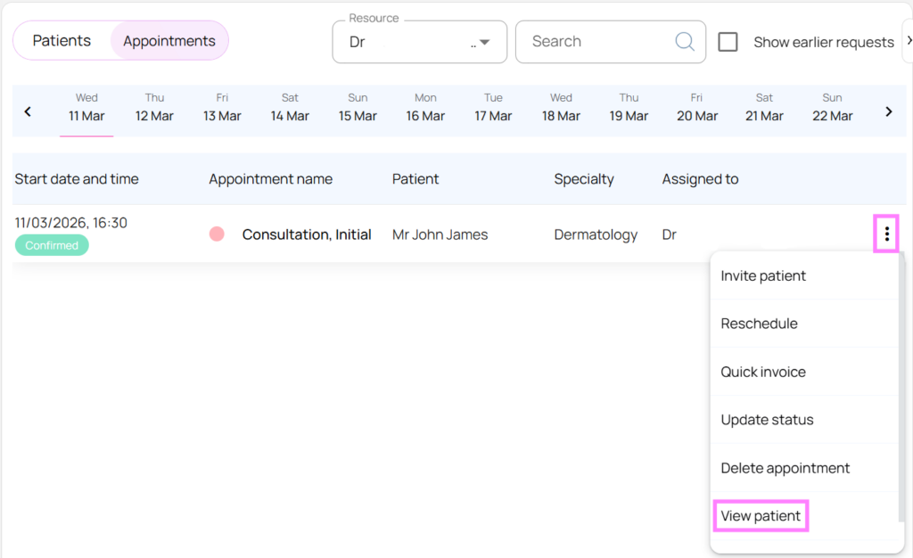 Get to clinical notes from dashboard
