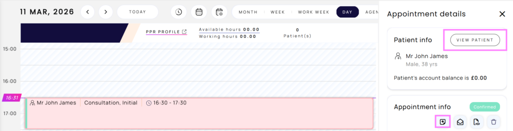 Get to clinical notes from diary