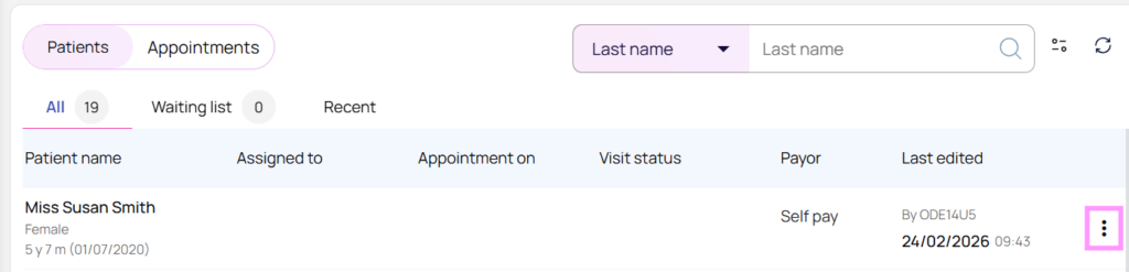 To edit a patient click the three dots
