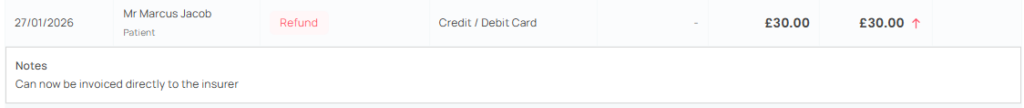 Adding a note to a refund